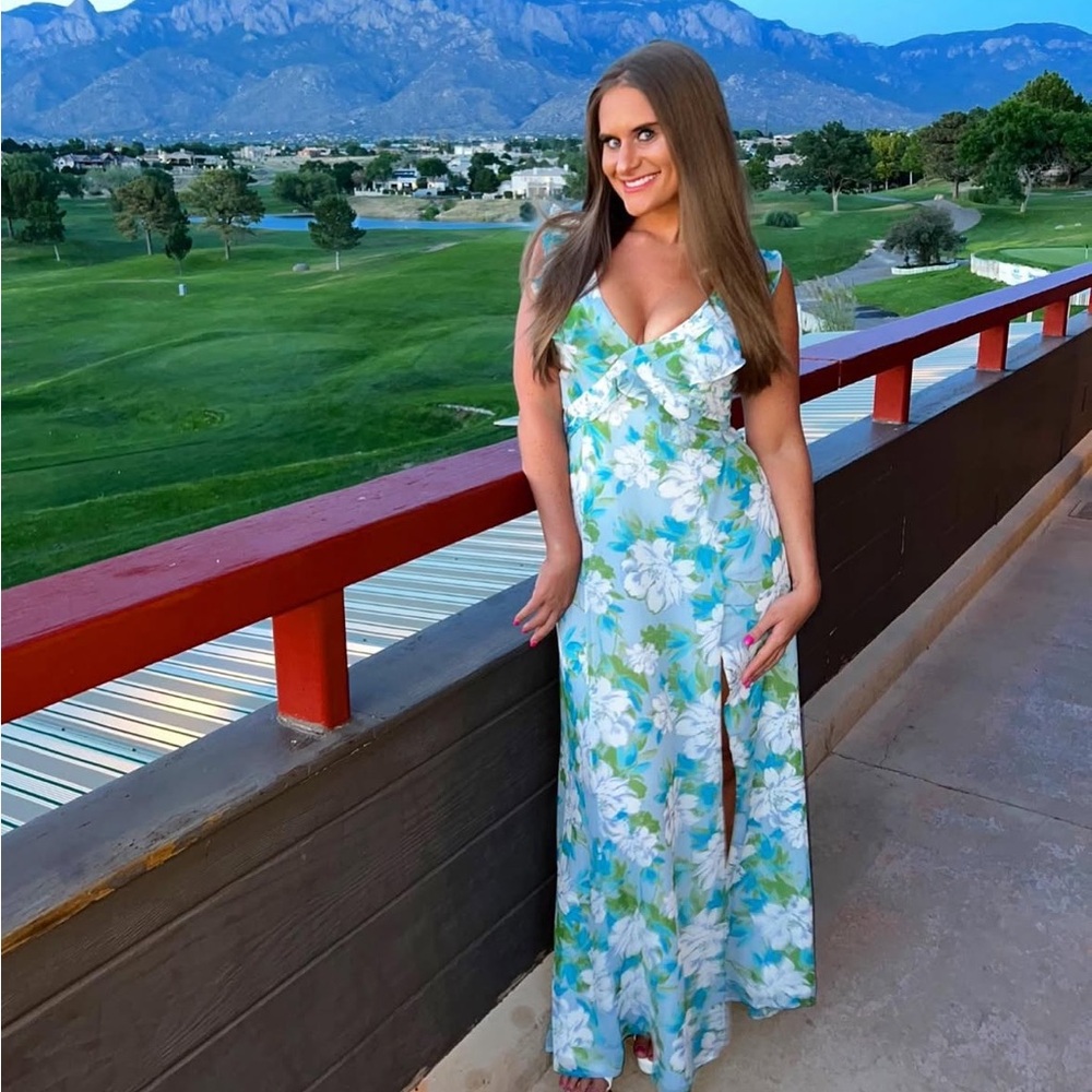 Lulu's Vibrant Floral Maxi Dress in Blue and Green